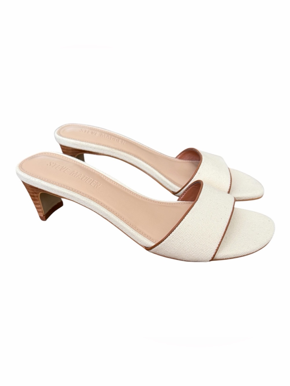 Steve Madden Cream Open-Toe Kitten Heel Mules